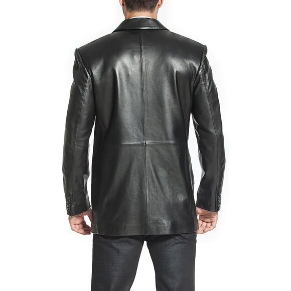 BGSD Mens Leo 2-Button Lambskin Leather Blazer Sport Coat Jacket Large black - Picture 4 of 10